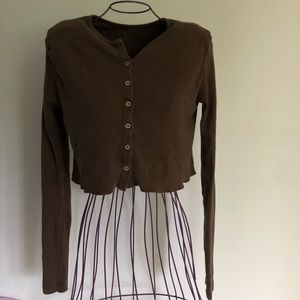 Brandy Melville John Galt Brown Veronica Top Cardigan Button Up